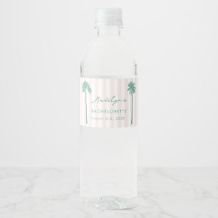 Etiqueta Para Botella De Agua Despedida de soltera Chic Pink & Green Fan Palm Tr