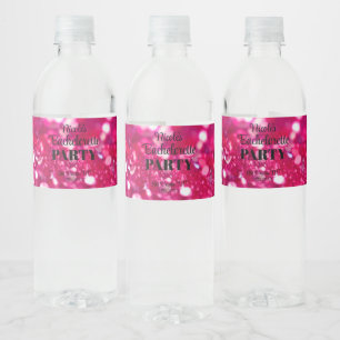 Etiqueta Para Botella De Agua Despedida de Soltera Glam Moderna con Brillo Rosa 