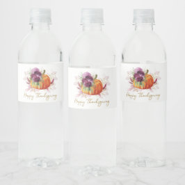 Etiqueta Para Botella De Agua Día de Acción de Gracias con Floral en Borgoña