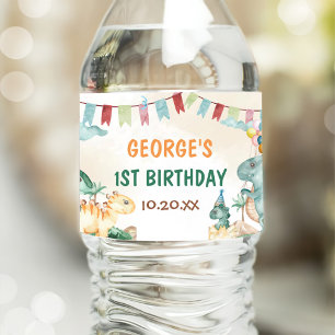Etiqueta Para Botella De Agua Dino Fiesta Cute Dinosaurios Primer Cumpleaños