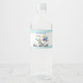 Etiqueta Para Botella De Agua Dino Fiesta Watercolor Boy Nacimiento Azul