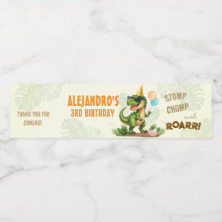 Etiqueta Para Botella De Agua Dinosaur Birthday - Stomp Chomp Roar T-Rex Birthda