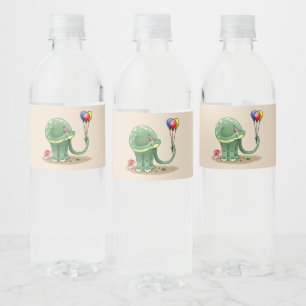 Etiqueta Para Botella De Agua Dinosaurio con globos Cumpleaños