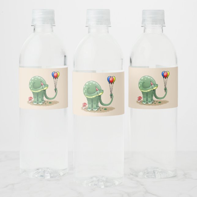 Etiqueta Para Botella De Agua Dinosaurio con globos Cumpleaños (Botellas)
