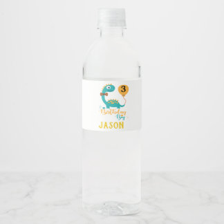 Etiqueta Para Botella De Agua Dinosaurio del niño de cumpleaños personalizado