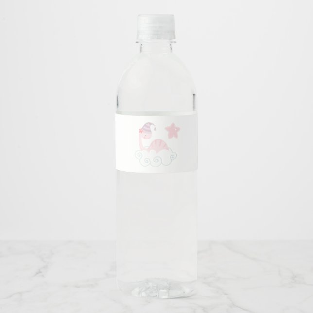 Etiqueta Para Botella De Agua Dinosaurio rosa durmiente (Anverso)