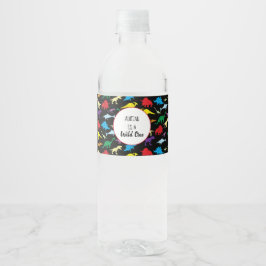 Etiqueta Para Botella De Agua Dinosaurios coloridos Fiesta de cumpleaños de un n