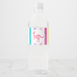 Etiqueta Para Botella De Agua Dinosaurios rosados y rayas pastel