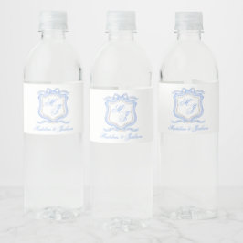 Etiqueta Para Botella De Agua Diseñador de color de agua Escudo de monograma azu