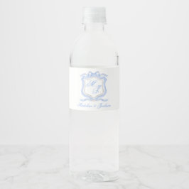 Etiqueta Para Botella De Agua Diseñador de color de agua Escudo de monograma azu