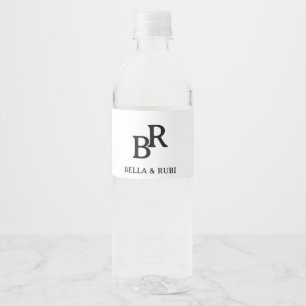 Etiqueta Para Botella De Agua Diseño de Monograma de Boda Elegante en Blanco y N