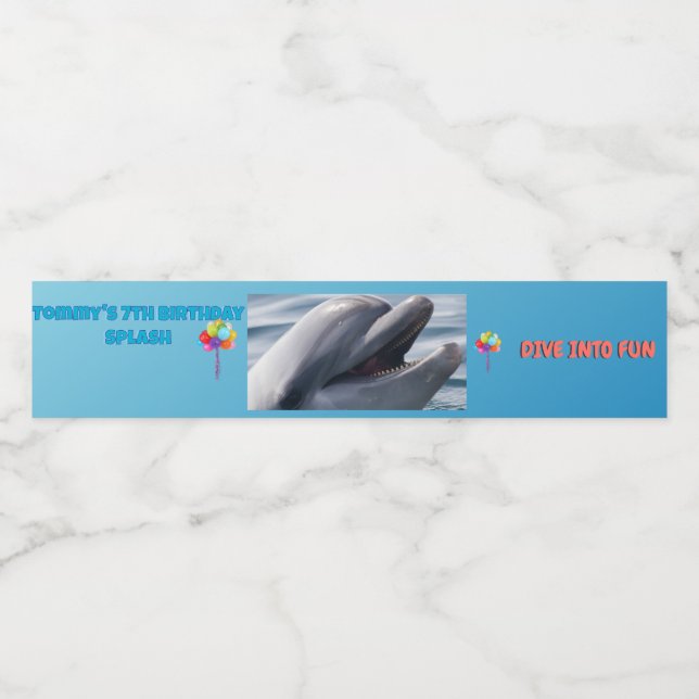 Etiqueta Para Botella De Agua Dive Into Fun Dolphin Splash (Etiqueta única)