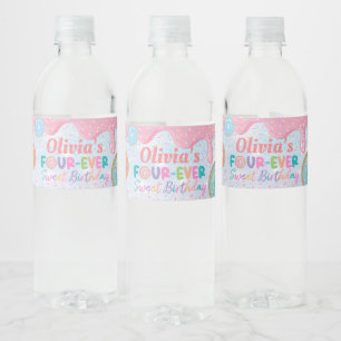 Etiqueta Para Botella De Agua Donut For ever Sweet 4Birthday Party Favor