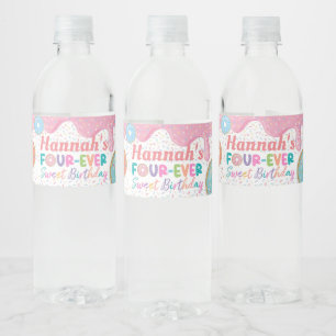 Etiqueta Para Botella De Agua Donut For ever Sweet 4Birthday Party Favor Water