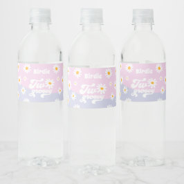 Etiqueta Para Botella De Agua Dos Fiestas de cumpleaños, Retro Daisy Fiesta de G