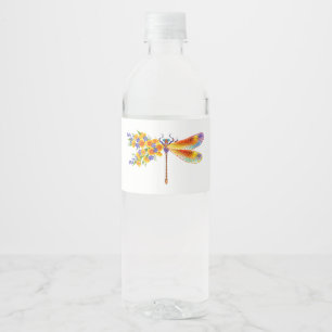 Etiqueta Para Botella De Agua Dragón de flores amarillas