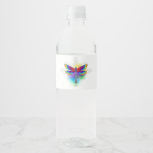 Etiqueta Para Botella De Agua Dragón poligonal arcoiris