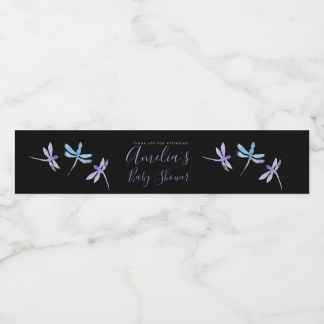 Etiqueta Para Botella De Agua Dragonflies Hand Pintado Baby Shower (Etiqueta única)