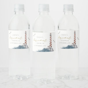 ETIQUETA PARA BOTELLA DE AGUA DUCHA BRIDAL DEL MAR DE LIGHTHOUSE AZUL ROJO