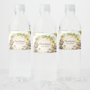 Etiqueta Para Botella De Agua Ducha de Bebé Animales Bosque Girasoles