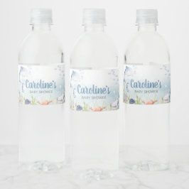 Etiqueta Para Botella De Agua Ducha de Bebé Azul Bajo el Mar