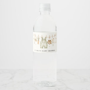 Etiqueta Para Botella De Agua Ducha de bebé de acuarela de tendedero de ropa de 