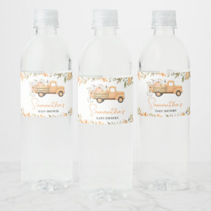 Etiqueta Para Botella De Agua Ducha de bebé de camión naranja calabaza pequeña o