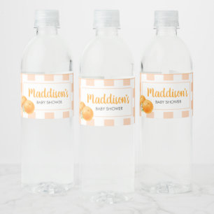 Etiqueta Para Botella De Agua Ducha de bebé de cuadros naranjas