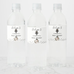 Etiqueta Para Botella De Agua Ducha de Bebé de Gato Negro Divertido y Libro