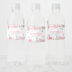 Etiqueta Para Botella De Agua Ducha de bebé de mariposa floral pequeña