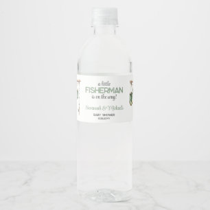 Etiqueta Para Botella De Agua Ducha de Bebé del Pescadorcito Verde