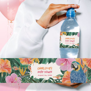 Etiqueta Para Botella De Agua Ducha de Bebé Exótico Loro Tropical Jungla
