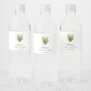 Etiqueta Para Botella De Agua Ducha de bebé floral blanca de lirio de los valles