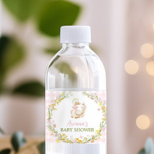 Etiqueta Para Botella De Agua Ducha de Bebé Niña Ganso Tonto Floral Rosa