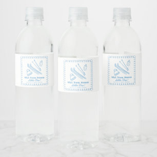 Etiqueta Para Botella De Agua Ducha de Bebé Niño Azul Dibujado a Mano Esquí Pron