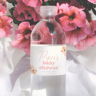Etiqueta Para Botella De Agua Ducha de Bebé Retro Floral Boho Chica