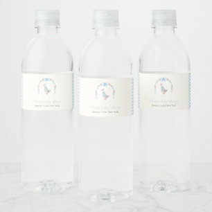 Etiqueta Para Botella De Agua Ducha de bebé Silly Goose de tela de cuadros azule