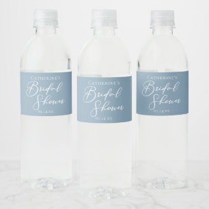 Etiqueta Para Botella De Agua Ducha de Novia Azul Polvoriento con Letra Blanca P