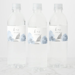 Etiqueta Para Botella De Agua Ducha de Novia con Acuarela Floral Azul Polvorient