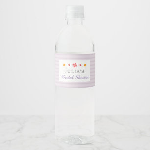 Etiqueta Para Botella De Agua Ducha de Novia con Rayas Moradas Florales