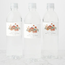 Etiqueta Para Botella De Agua Ducha de Novia de Calabaza Floral de Otoño