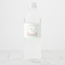Etiqueta Para Botella De Agua Ducha Escudo De Boda Preppy Pink And Green Couples