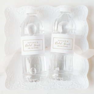 Etiqueta Para Botella De Agua Ducha minimalista de novias de oro