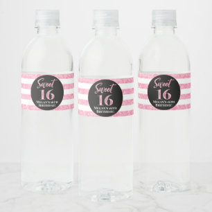Etiqueta Para Botella De Agua Dulce 16 franjas rosadas negras