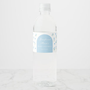 Etiqueta Para Botella De Agua Dulce arco floral boho de bebé azul para shower de