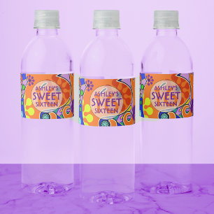 Etiqueta Para Botella De Agua Dulce colorido 16 cumpleaños