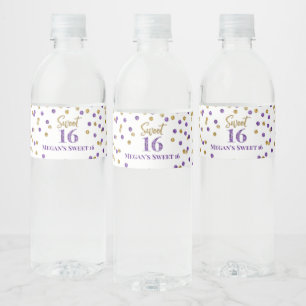 Etiqueta Para Botella De Agua Dulce Confetti de oro morado