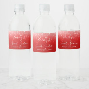 Etiqueta Para Botella De Agua Dulce rojo glam 16