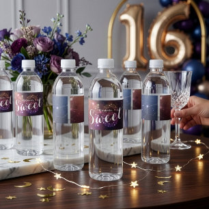 Etiqueta Para Botella De Agua Dulces 16 Cumpleaños Fiesta Chic Estrellas Constel