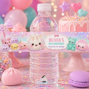 Etiqueta Para Botella De Agua Dulces Bao de Purpurina Squishy Fiesta Cumpleaños